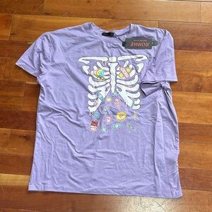 ROMWE Lavender Skeleton Graphic Long Sleeve Tee